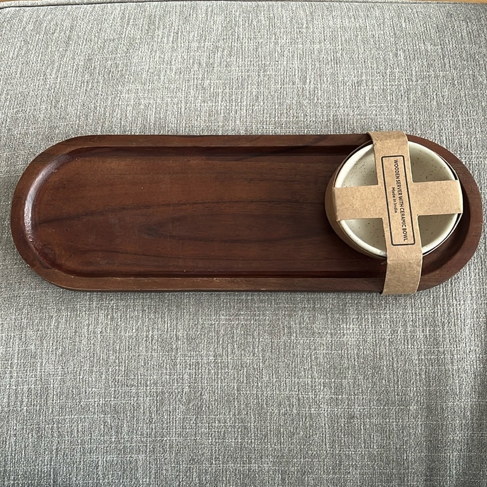 Wooden Server with Ceramic Bowl